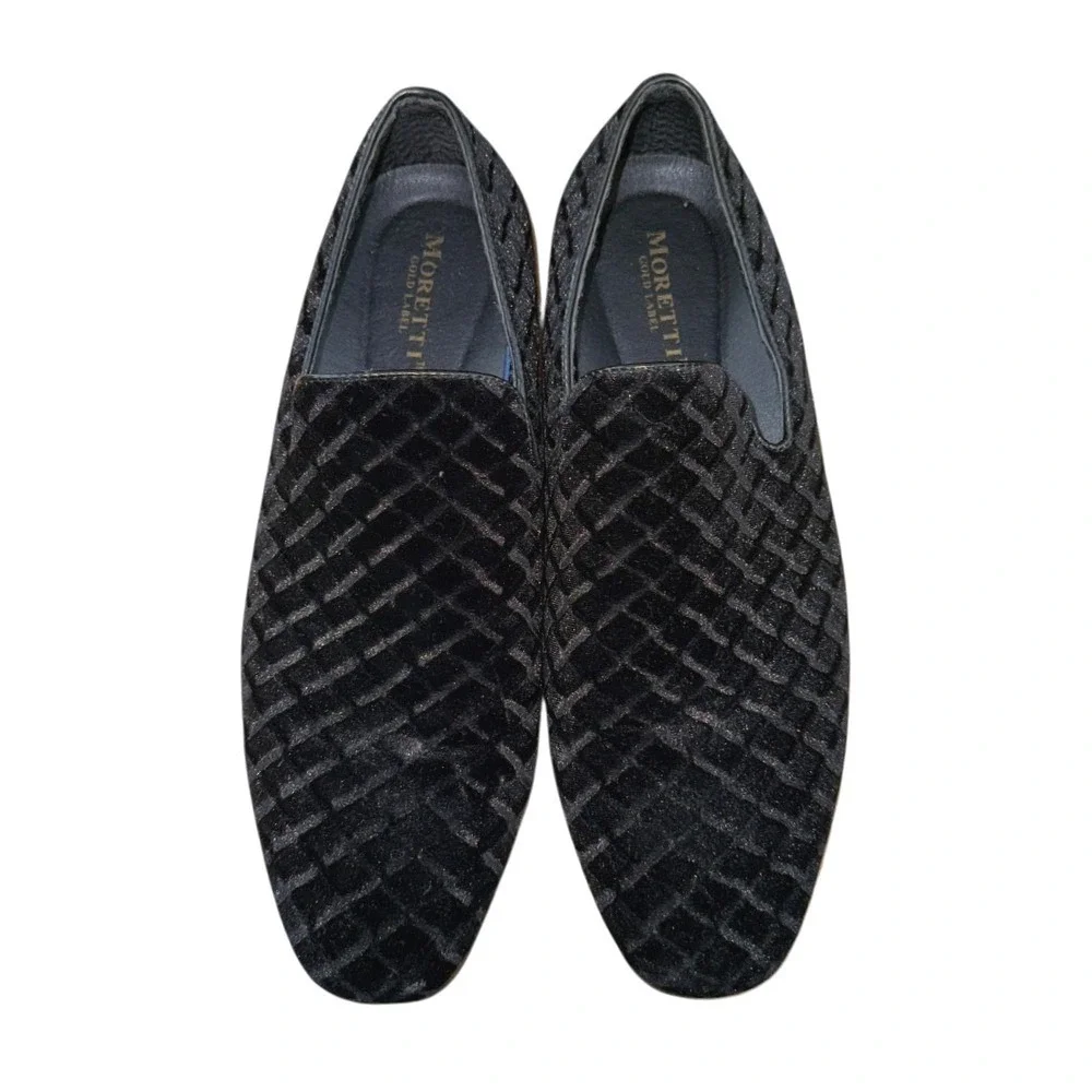 Moretti‎ Gold Label Trevor Mens 10 Pre-Owned Black Velvet Diamond Loafer Dress